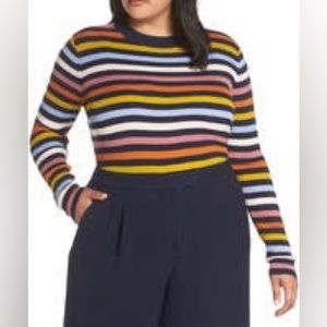 Halogen Multicolor Striped Crew Neck Sweater